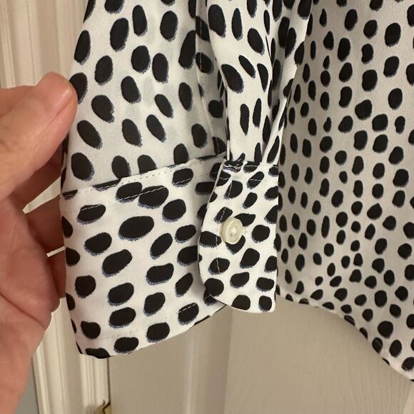 J Crew Black White Print Button Blouse Long Sleeve Work L6752 Minimalist XXS - Picture 5 of 11